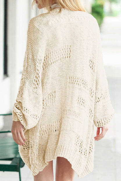 Apricot Casual Hollowed Knit Dolman Sleeve Cardigan - Vesteeto