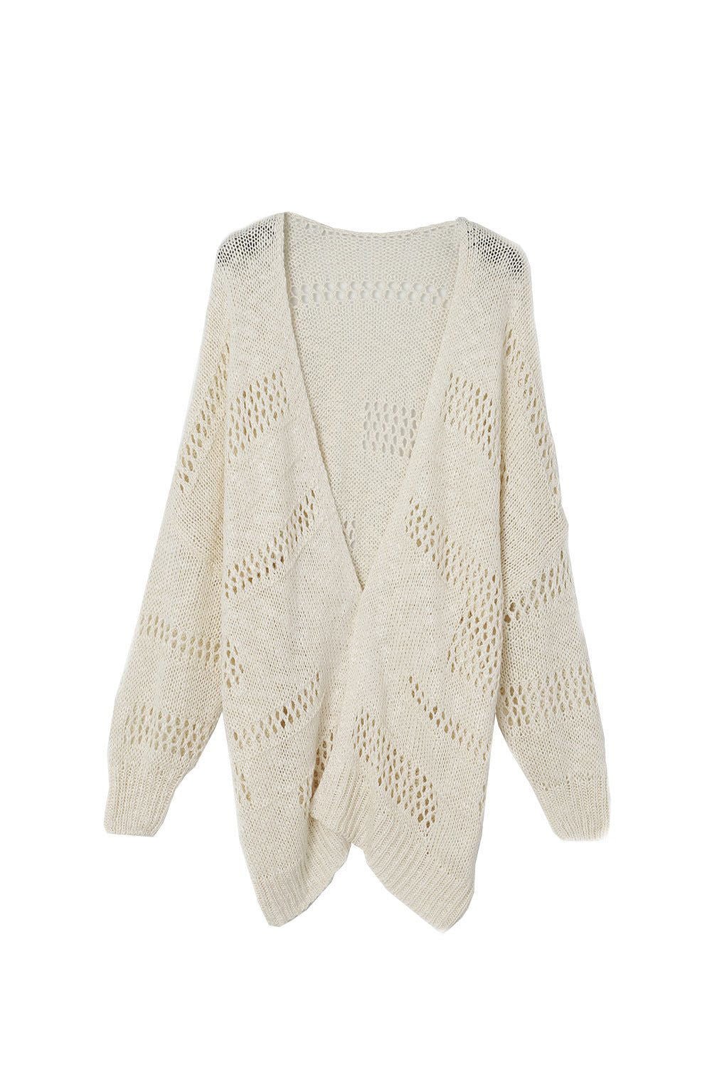 Apricot Casual Hollowed Knit Dolman Sleeve Cardigan - Vesteeto