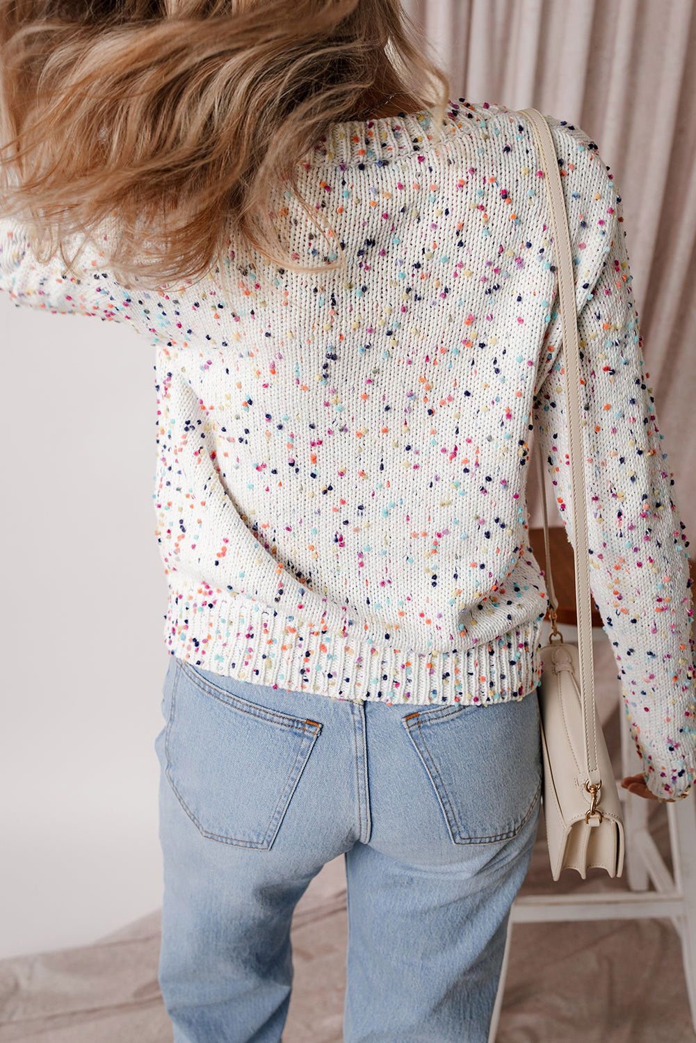 Apricot Confetti Knit Cropped Open Front Cardigan - Vesteeto