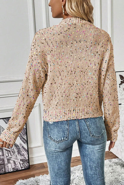 Apricot Confetti Knit Cropped Open Front Cardigan - Vesteeto