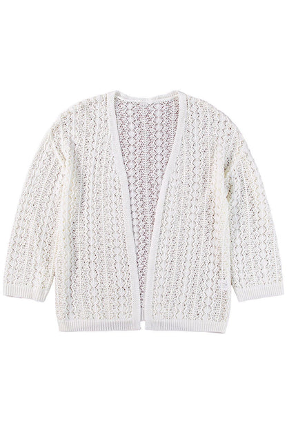 Apricot Hollow Out Crochet Knit Drop Shoulder Open Front Cardigan - Vesteeto