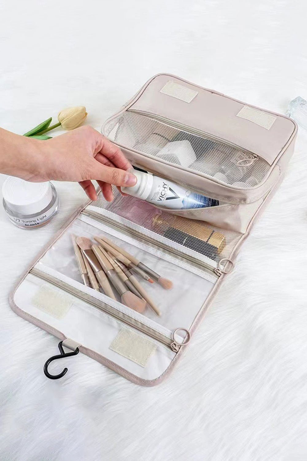 Apricot Multi - functional Make Up Organizer Travel Toiletry Bag - Vesteeto