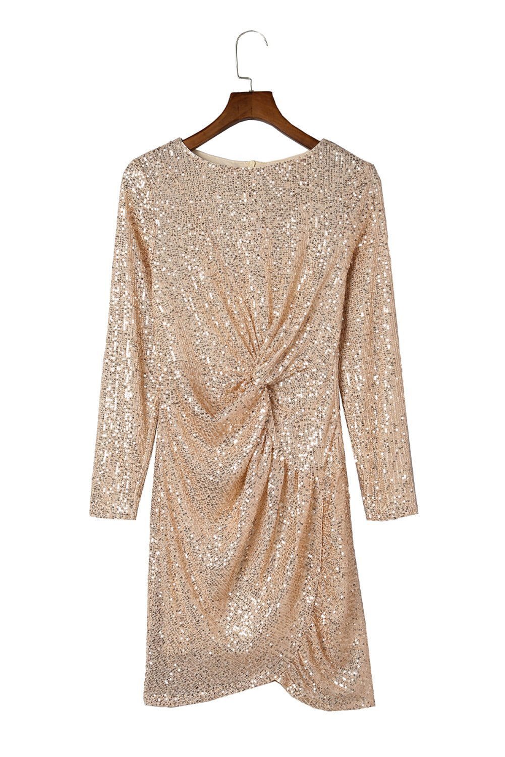 Apricot Party Twist Knot Bodycon Sequin Dress - Vesteeto