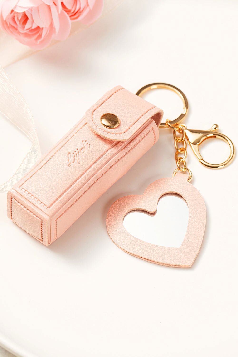 Apricot Pink Portable Lipstick Pocket Heart Decoration Keychain - Vesteeto