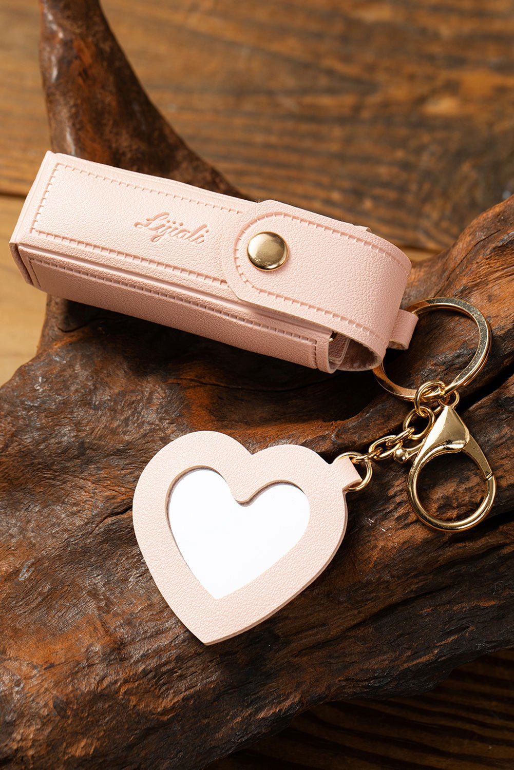 Apricot Pink Portable Lipstick Pocket Heart Decoration Keychain - Vesteeto