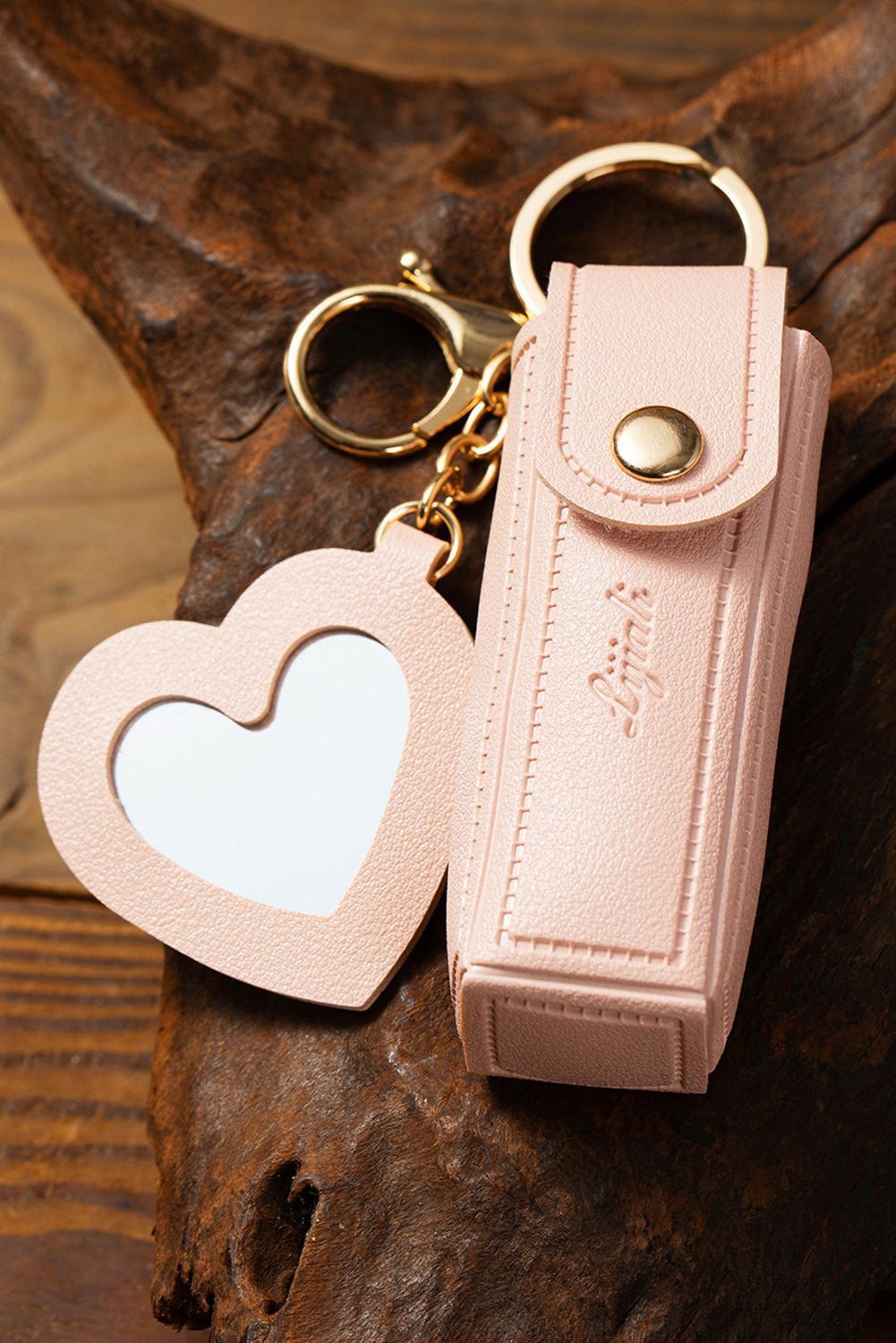 Apricot Pink Portable Lipstick Pocket Heart Decoration Keychain - Vesteeto