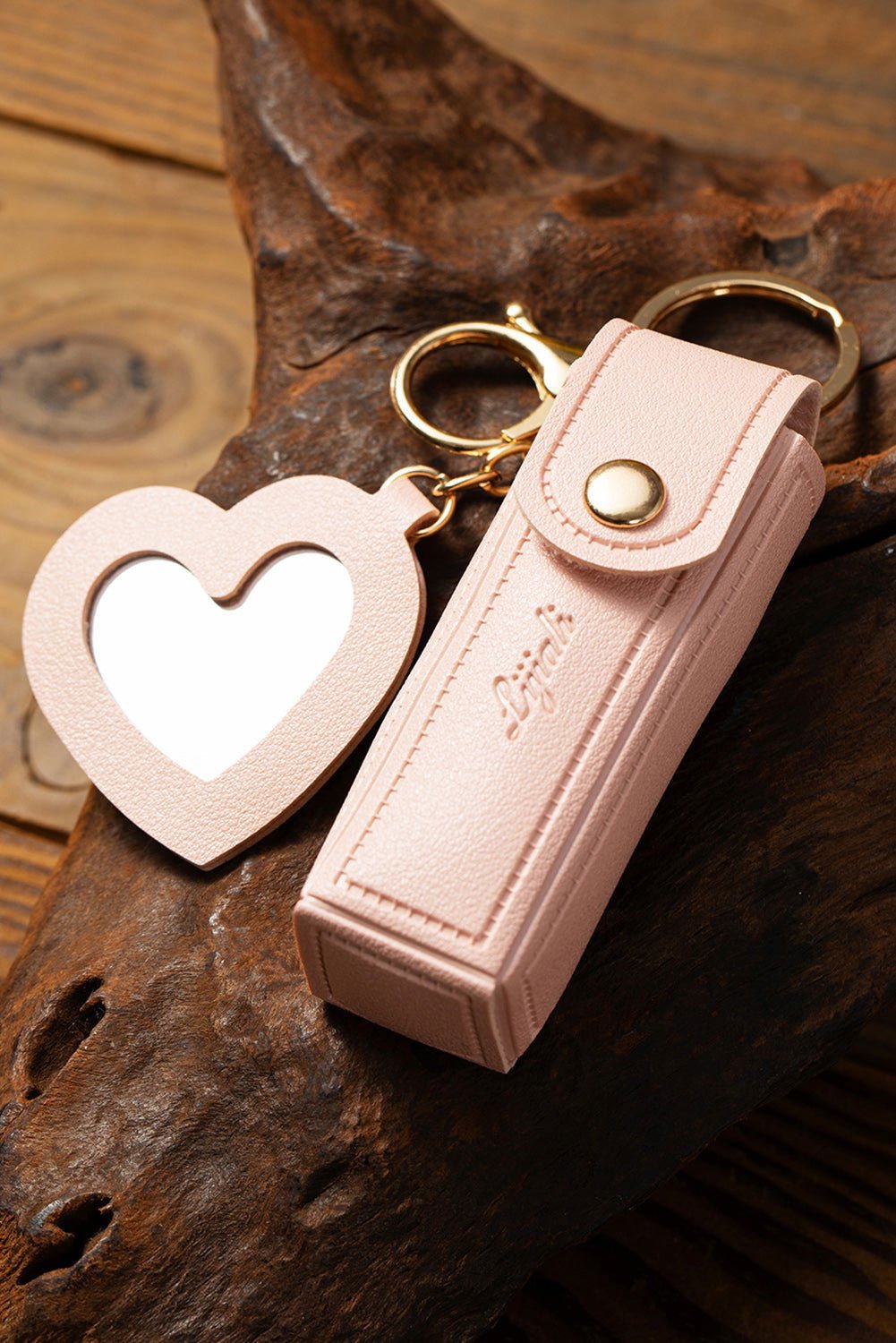 Apricot Pink Portable Lipstick Pocket Heart Decoration Keychain - Vesteeto