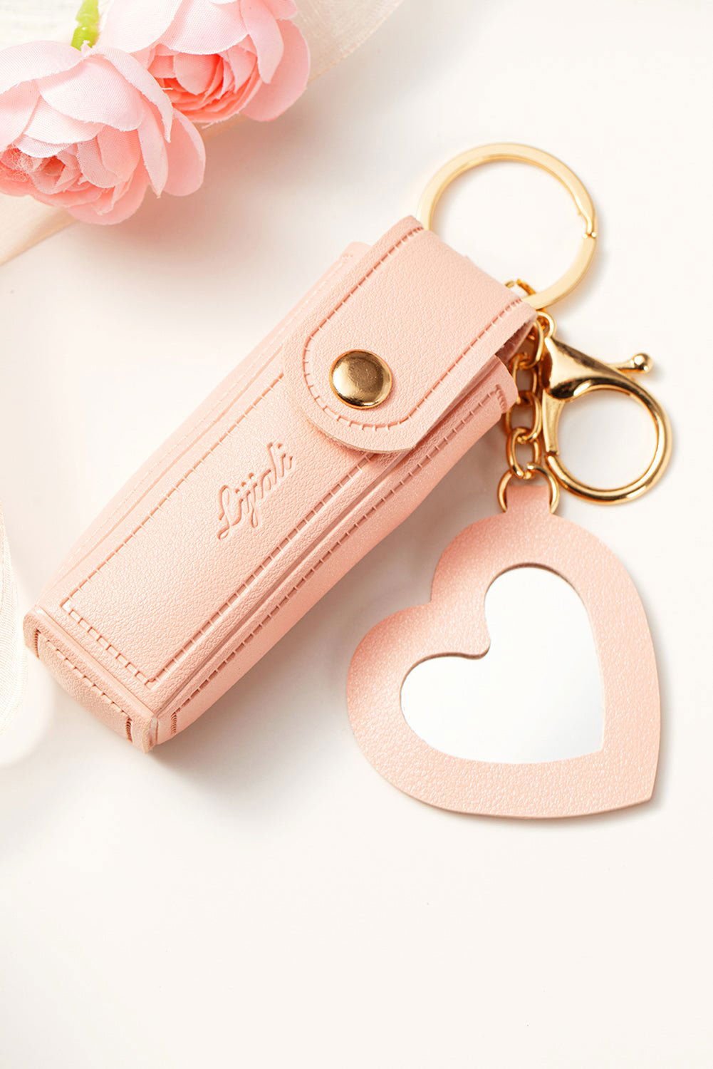 Apricot Pink Portable Lipstick Pocket Heart Decoration Keychain - Vesteeto