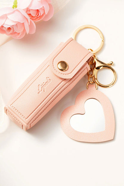 Apricot Pink Portable Lipstick Pocket Heart Decoration Keychain - Vesteeto