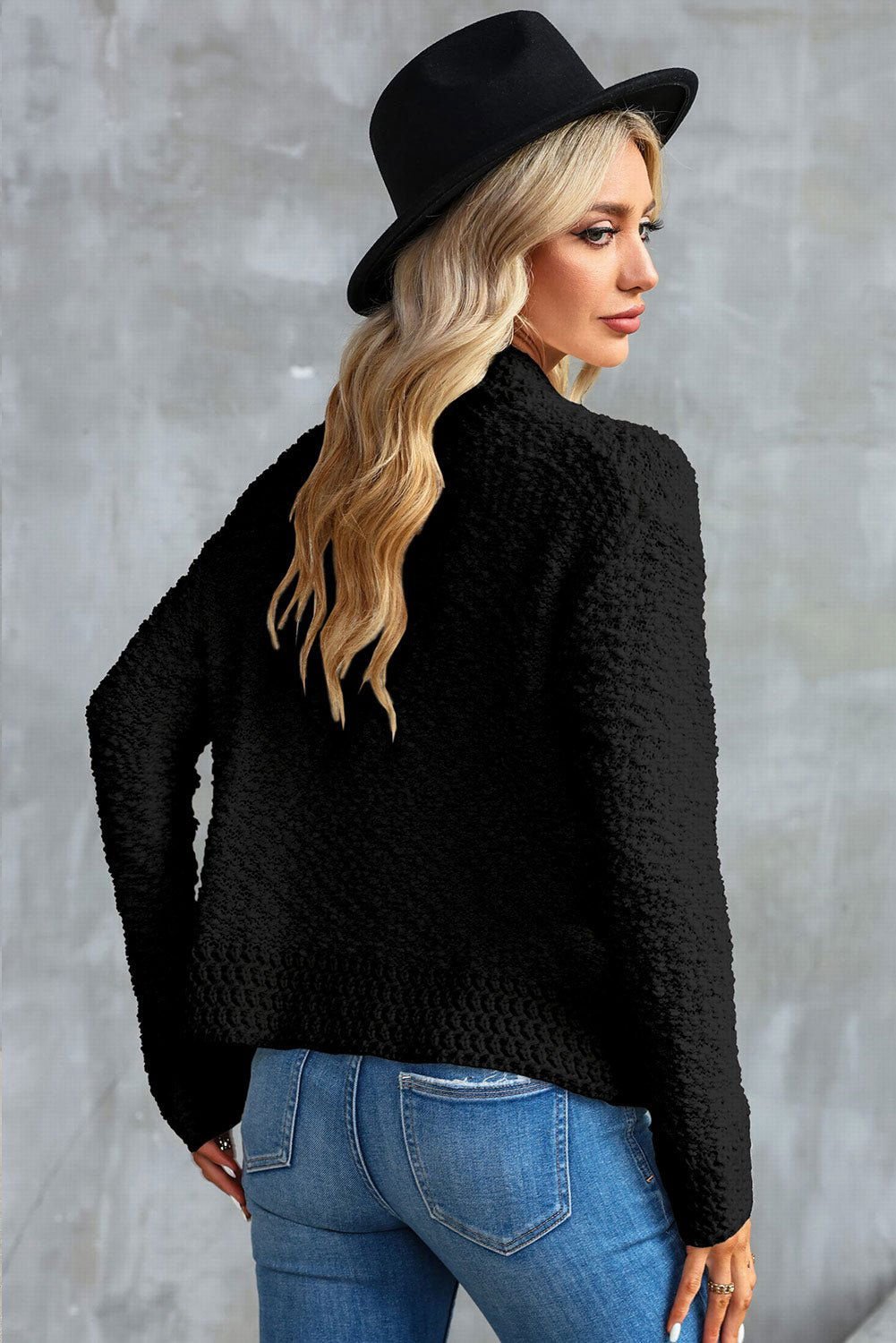 Apricot Popcorn Knit Open Front Cardigan - Vesteeto