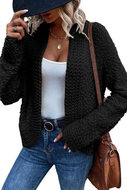 Apricot Popcorn Knit Open Front Cardigan - Vesteeto