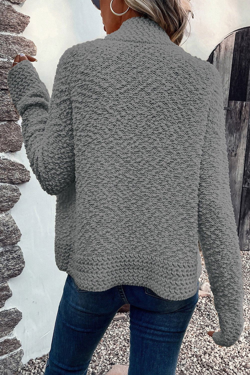 Apricot Popcorn Knit Open Front Cardigan - Vesteeto