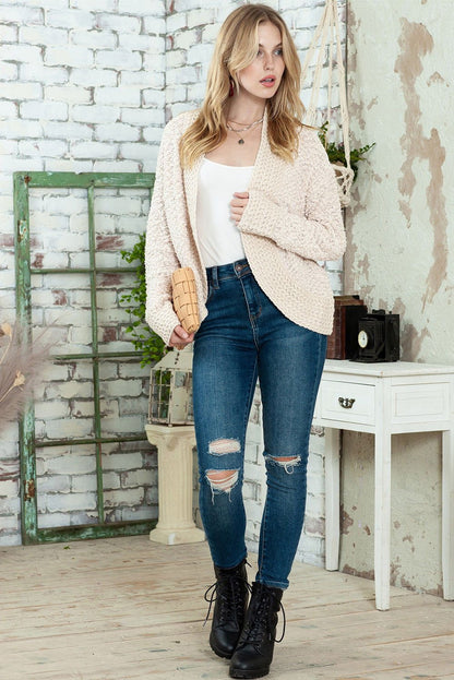 Apricot Popcorn Knit Open Front Cardigan - Vesteeto