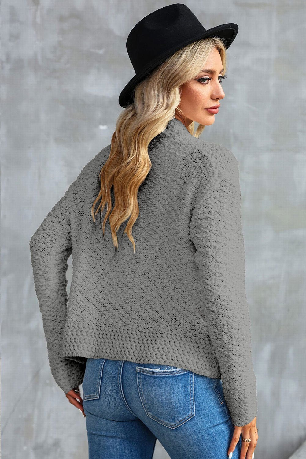 Apricot Popcorn Knit Open Front Cardigan - Vesteeto