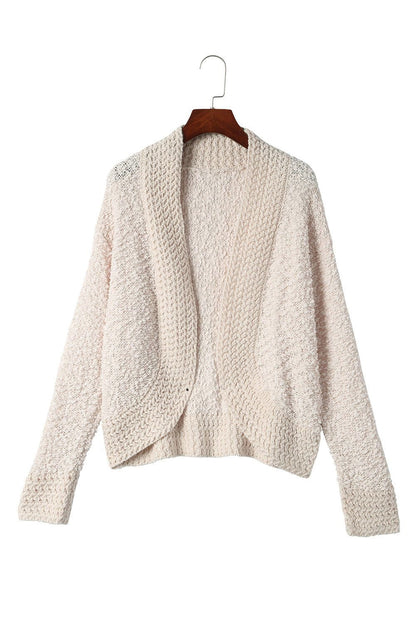 Apricot Popcorn Knit Open Front Cardigan - Vesteeto