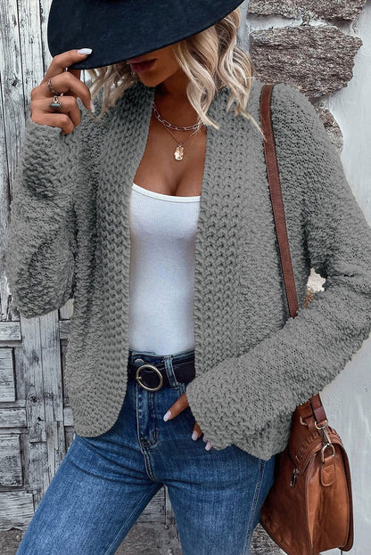 Apricot Popcorn Knit Open Front Cardigan - Vesteeto