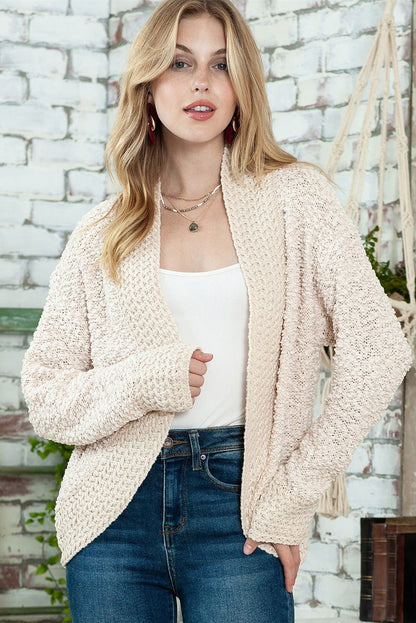 Apricot Popcorn Knit Open Front Cardigan - Vesteeto