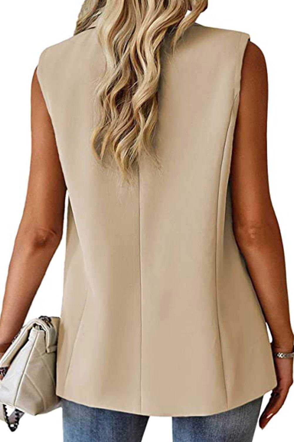 Apricot Single Button Pocketed Lapel Vest Blazer - Vesteeto