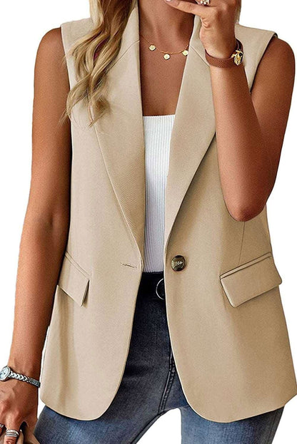 Apricot Single Button Pocketed Lapel Vest Blazer - Vesteeto