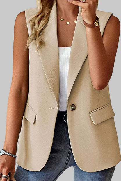 Apricot Single Button Pocketed Lapel Vest Blazer - Vesteeto