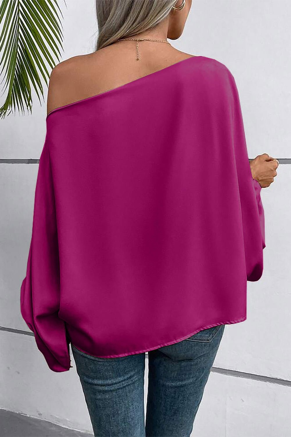 Apricot Solid Color Asymmetrical Neck Lantern Sleeve Blouse - Vesteeto