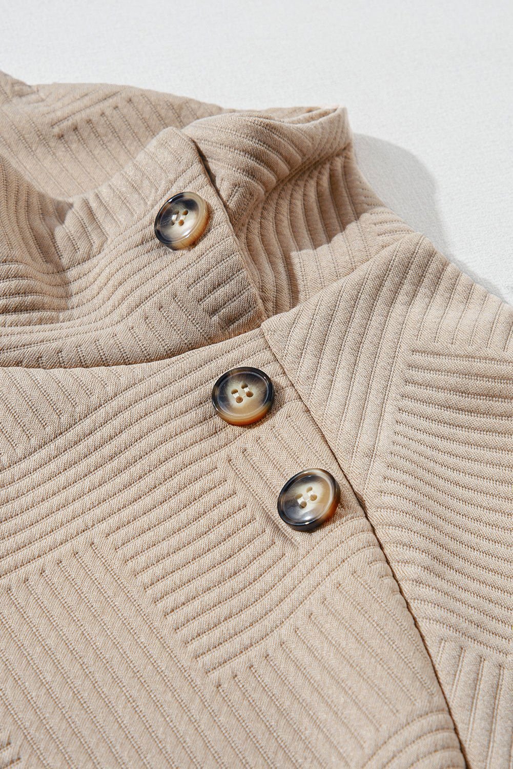 Apricot Solid Color Button Detail Textured Sweatshirt - Vesteeto