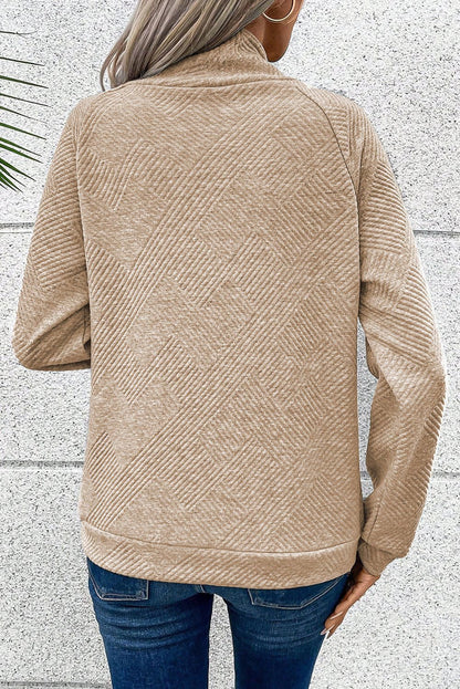 Apricot Solid Color Button Detail Textured Sweatshirt - Vesteeto