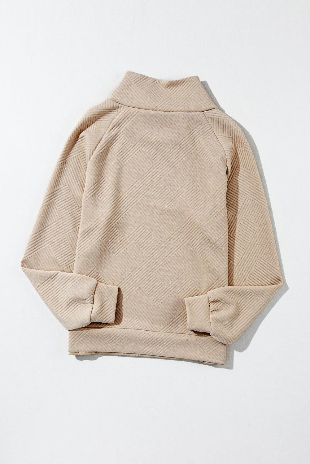 Apricot Solid Color Button Detail Textured Sweatshirt - Vesteeto