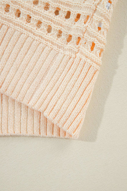 Apricot Solid Color Open Knit Cut Out Cardigan - Vesteeto