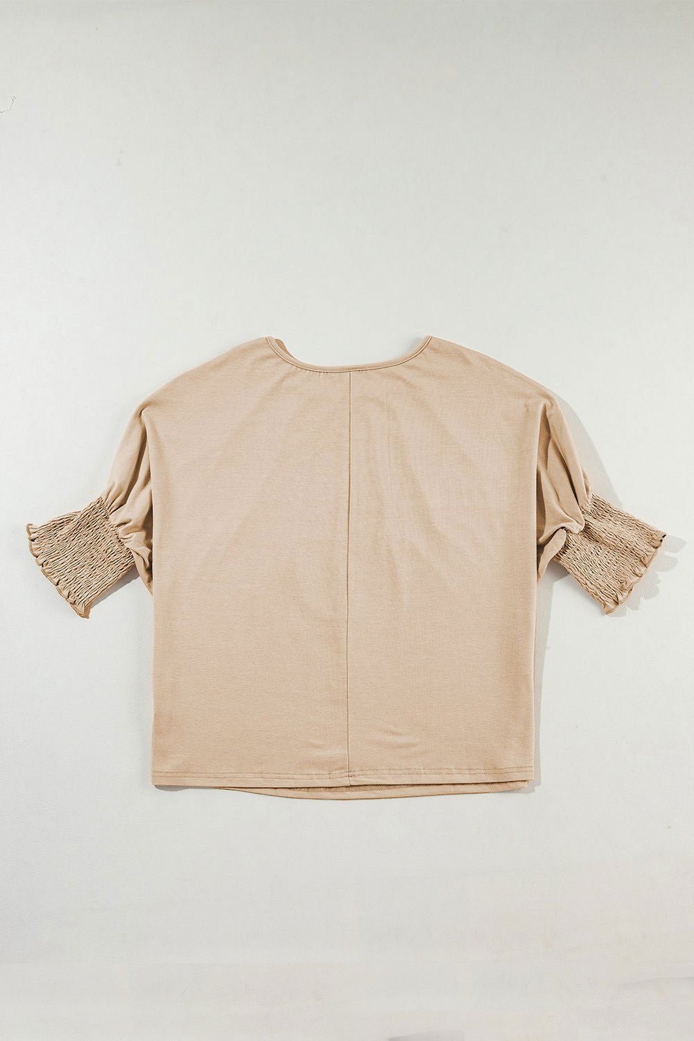 Apricot Solid Color Smocked Cuffs Dolman Blouse - Vesteeto