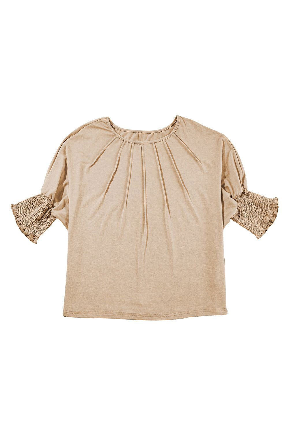 Apricot Solid Color Smocked Cuffs Dolman Blouse - Vesteeto