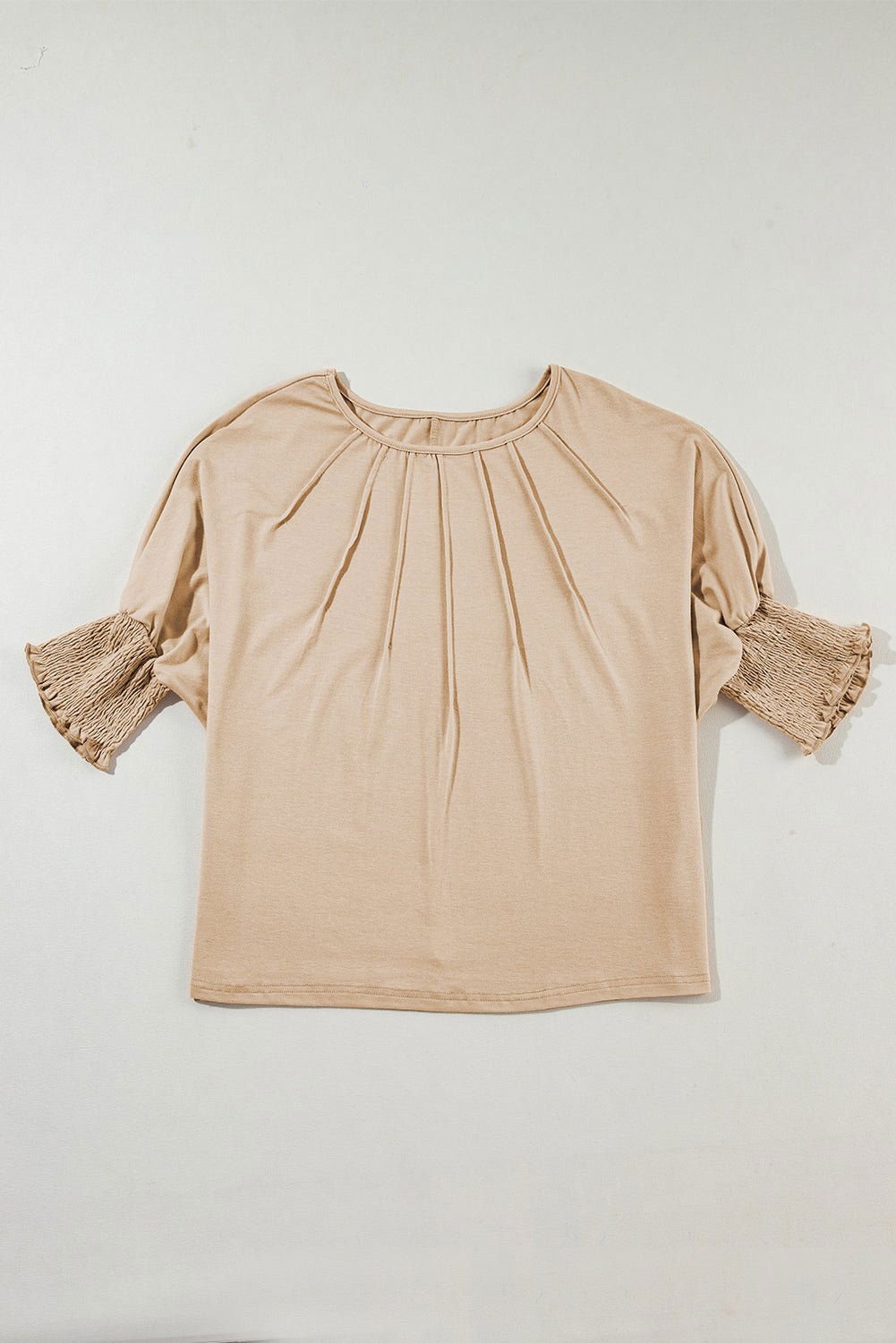 Apricot Solid Color Smocked Cuffs Dolman Blouse - Vesteeto