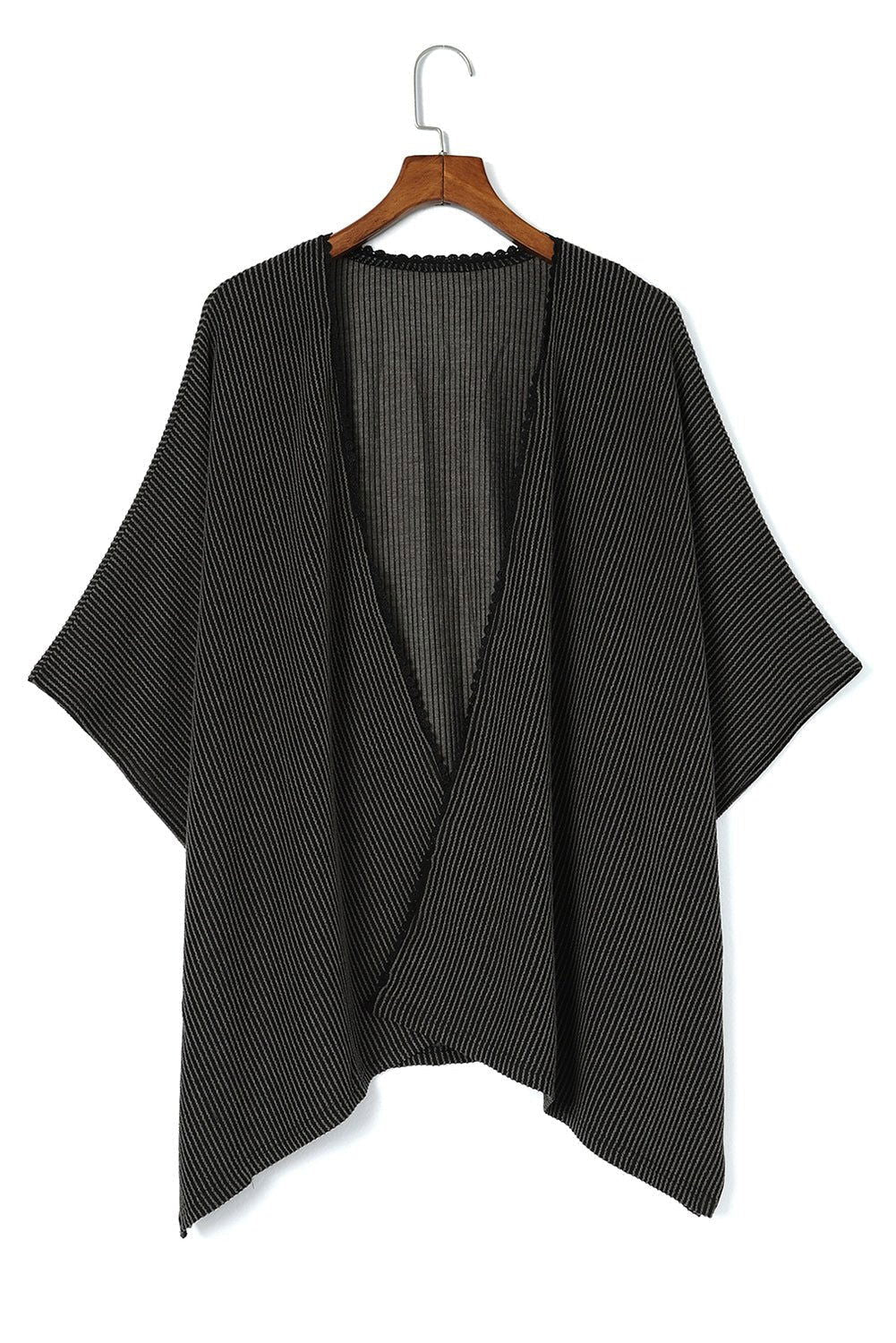 Apricot Textured Lace Trim Open Front Kimono Cardigan - Vesteeto