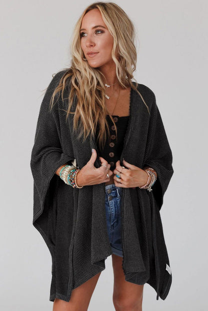 Apricot Textured Lace Trim Open Front Kimono Cardigan - Vesteeto