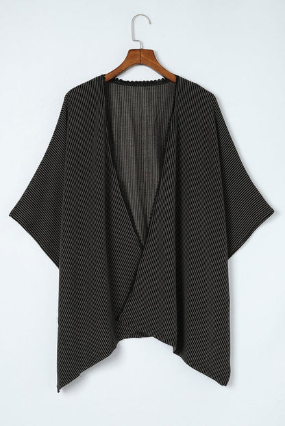 Apricot Textured Lace Trim Open Front Kimono Cardigan - Vesteeto