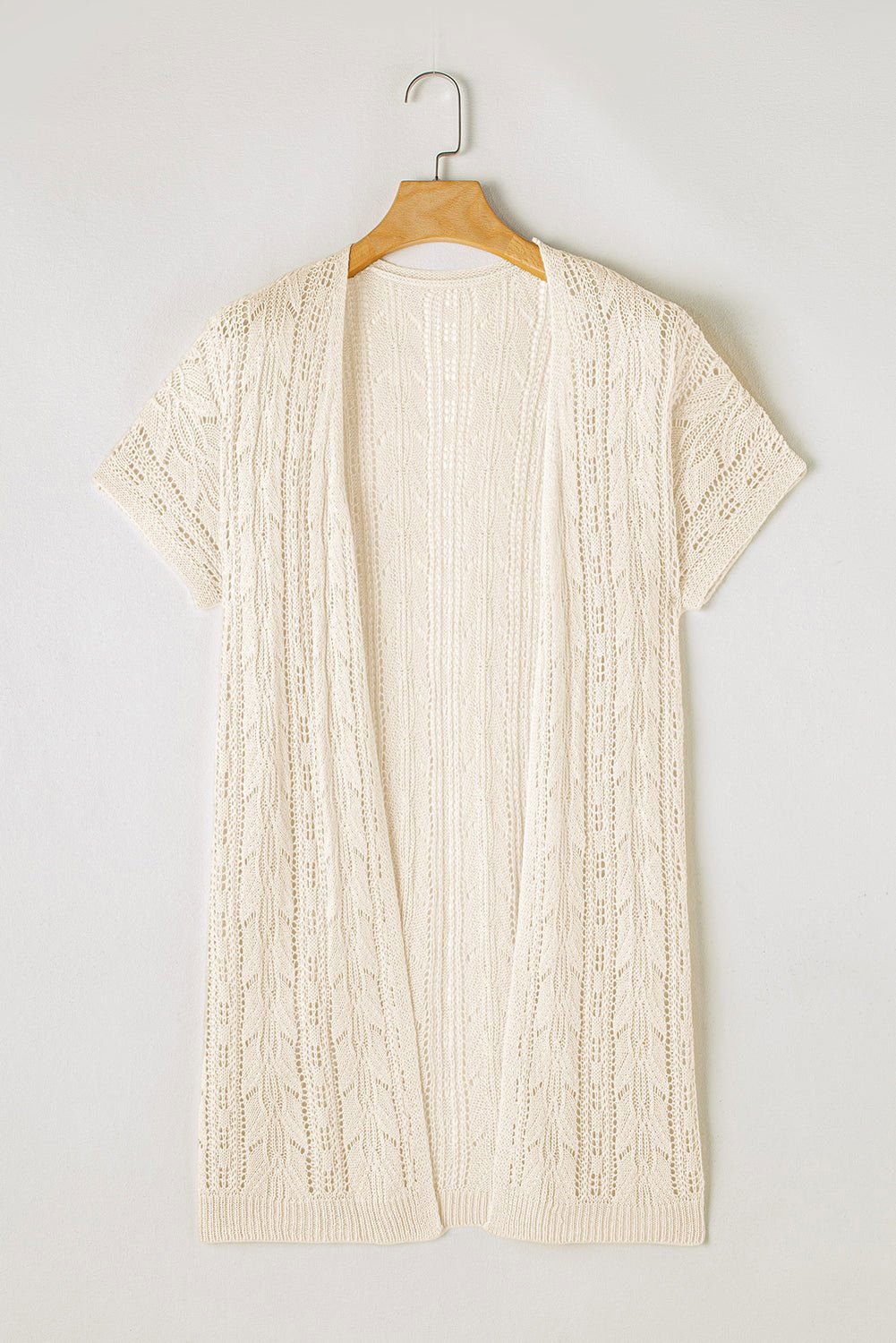 Apricot Vacation Hollowed Knit Short Sleeve Cardigan - Vesteeto