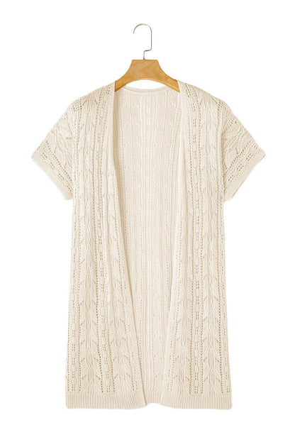 Apricot Vacation Hollowed Knit Short Sleeve Cardigan - Vesteeto