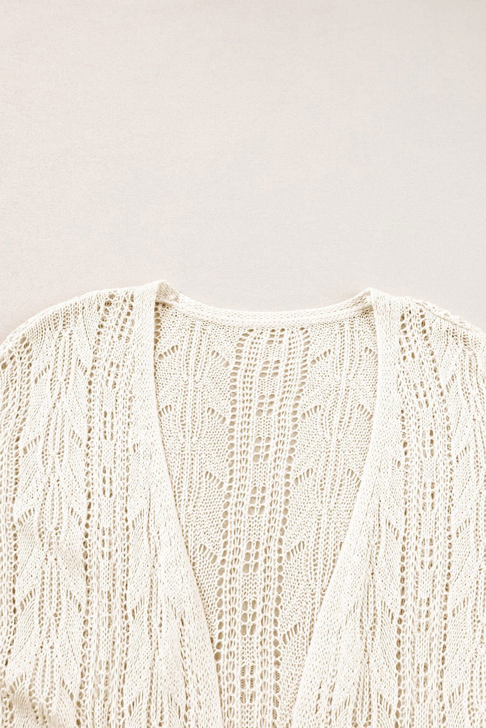 Apricot Vacation Hollowed Knit Short Sleeve Cardigan - Vesteeto