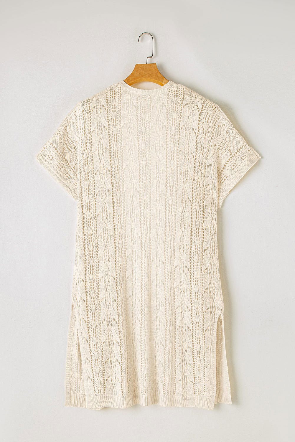 Apricot Vacation Hollowed Knit Short Sleeve Cardigan - Vesteeto