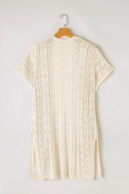 Apricot Vacation Hollowed Knit Short Sleeve Cardigan - Vesteeto