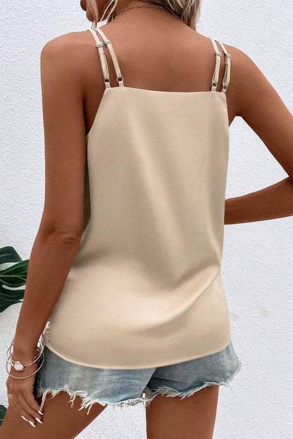 Apricot Wrapped Ruched Satin Double Spaghetti Strap Cami Top - Vesteeto