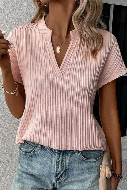 Textured Short Sleeve Blouse - Vesteeto