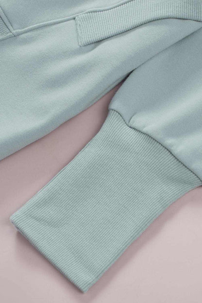 Light Blue Casual Batwing Sleeve Pocket Henley Hoodie 