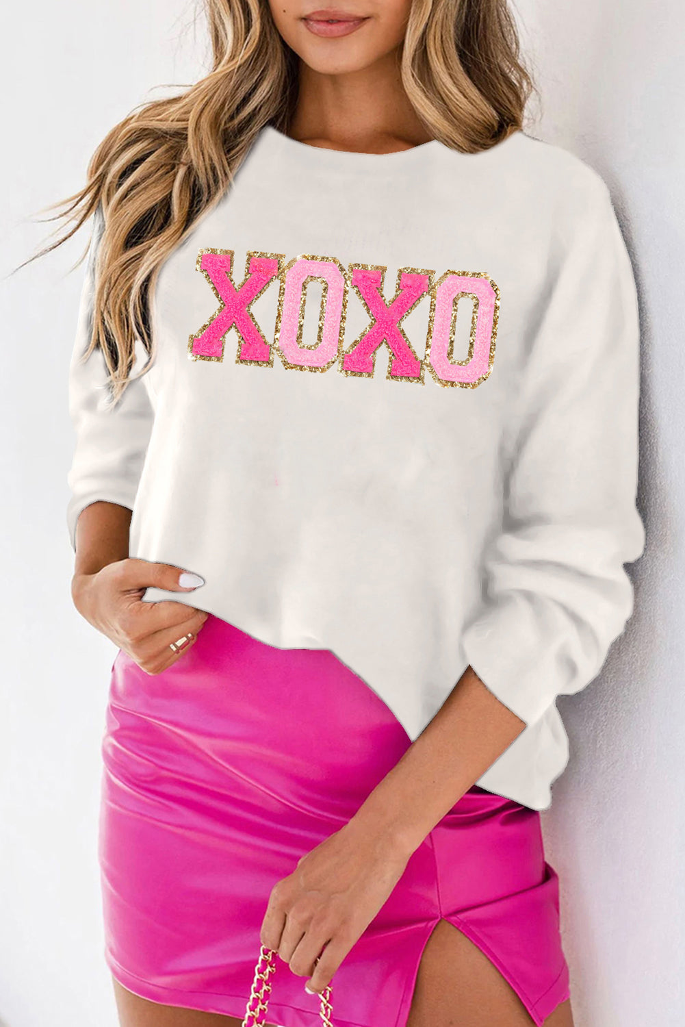 White Glitter Merry & Bright Round Neck Knit Sweater 