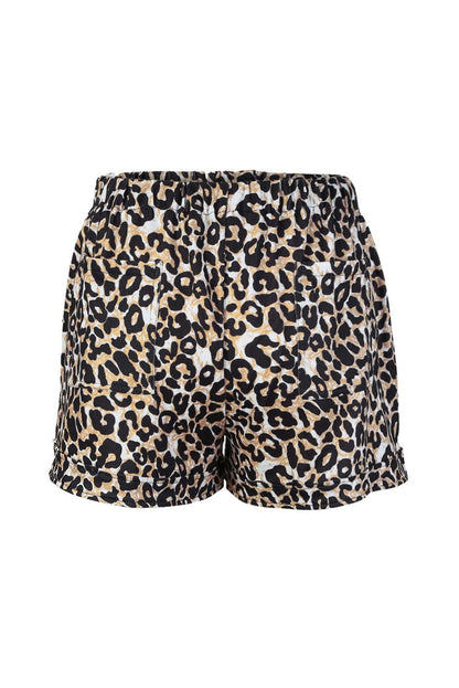 Leopard Print Drawstring Elastic Waist Pocketed Shorts - Vesteeto