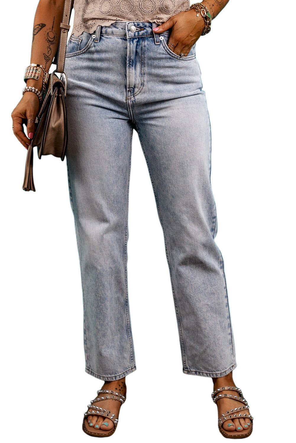 Beau Blue Acid Wash Straight Jeans - Vesteeto