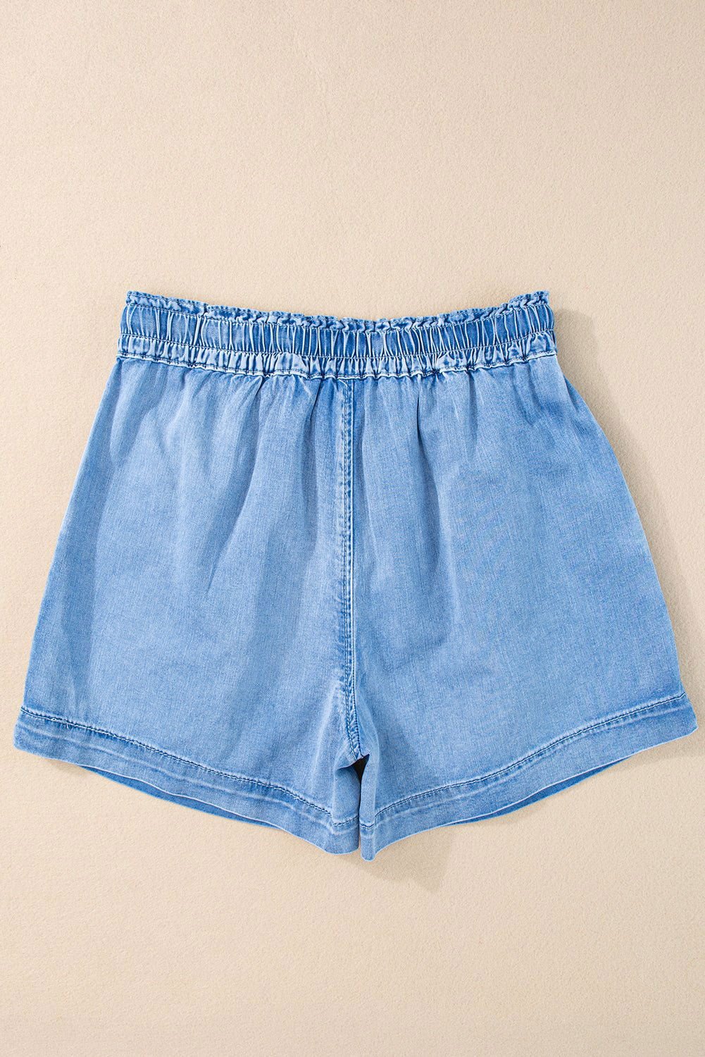 Beau Blue Casual Chambray Drawstring Denim Shorts - Vesteeto