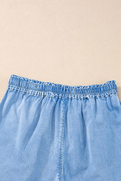 Beau Blue Casual Chambray Drawstring Denim Shorts - Vesteeto