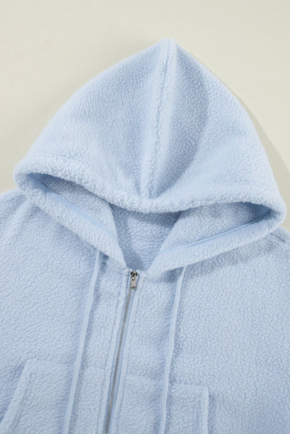 Beau Blue Cropped Sherpa Zip Up Hoodie - Vesteeto