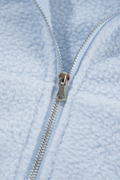 Beau Blue Cropped Sherpa Zip Up Hoodie - Vesteeto